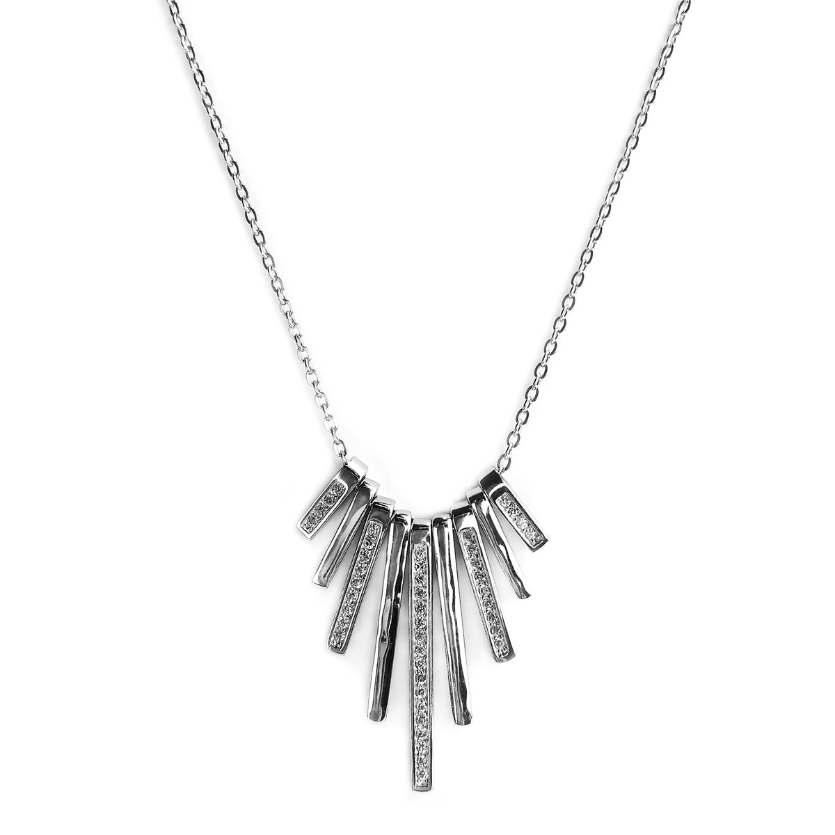 Unique Rhodium Plated Sterling Silver Dramatic 'Speers' Necklace