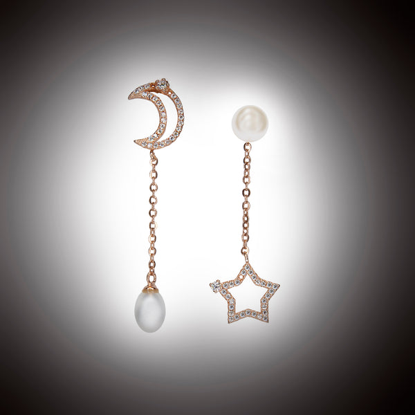 Rose Gold Rhodium Plated Sterling Silver Earrings Cultured Fresh Water Pearl, & Zirconia LA C025-01