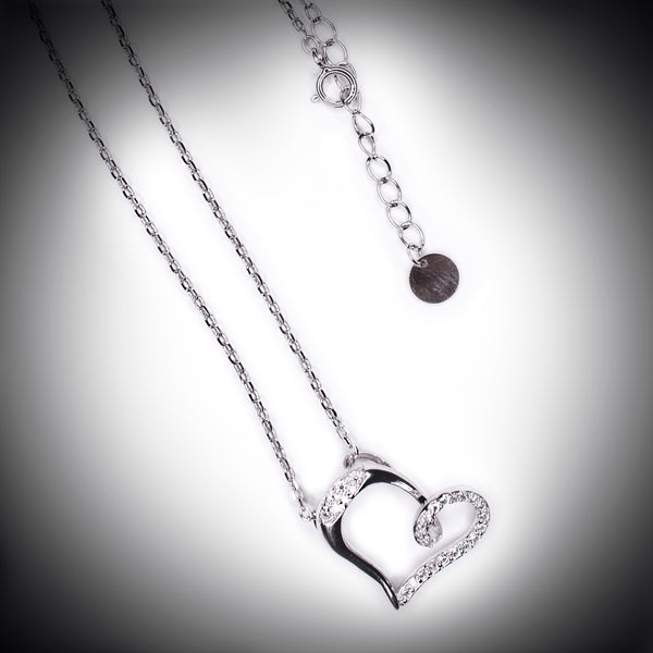 “I Love You” Heart Elegant Necklace, Rhodium Plated Sterling Silver, Zirconia, Charlotte C063-03