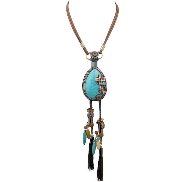 Unique Quality Handmade Necklace, Turquoise, Amber, Crystal, Wood, Copper, Bronze, Santa Fe S065-05