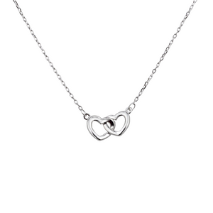 Rhodium Plated Sterling Silver "Entwined Floating Hearts” Necklace, Charlotte C021-01