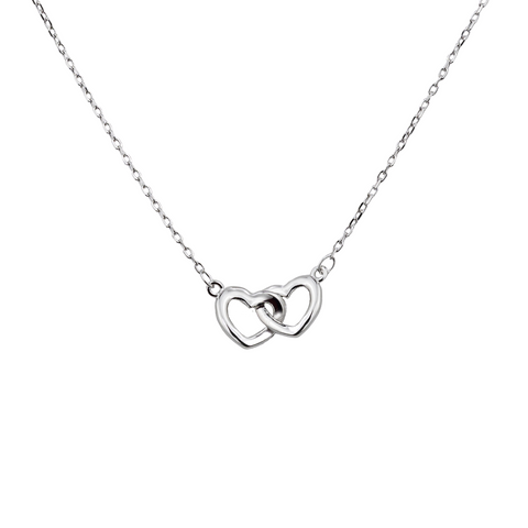 Rhodium Plated Sterling Silver "Entwined Floating Hearts” Necklace, Charlotte C021-01